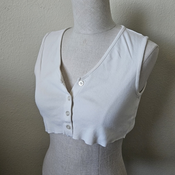 BDG URBAN OUTFITTERS Lexi Crop Button-Up Tank - White S - Picture 8 of 8